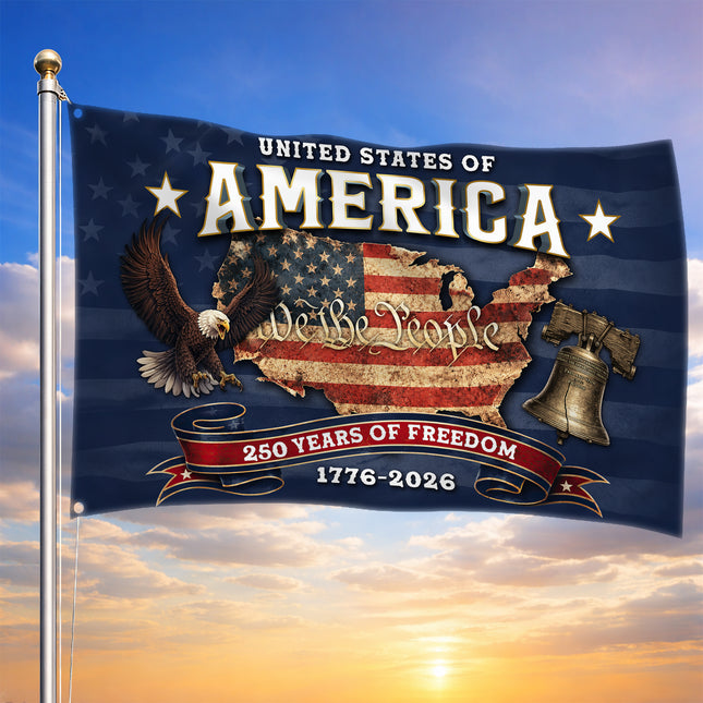 United States of America 250 Years of Freedom USA Map Eagle Liberty Bell Flag