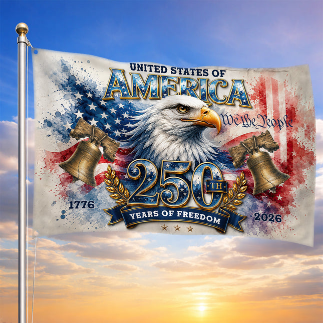 United States of America 250 Years of Freedom Watercolor Eagle Liberty Bell Flag