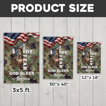 Faith Over Fear God Bless America Camo Flag