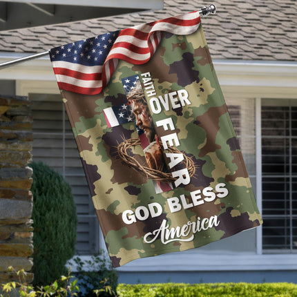 Faith Over Fear God Bless America Camo Flag