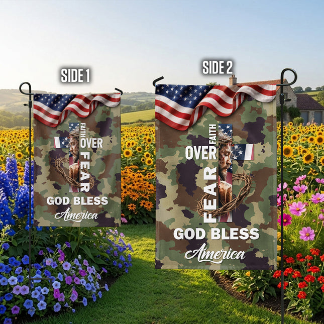 SP-01 God Bless America Faith Over Fear Christian Garden Flag Veterans Day