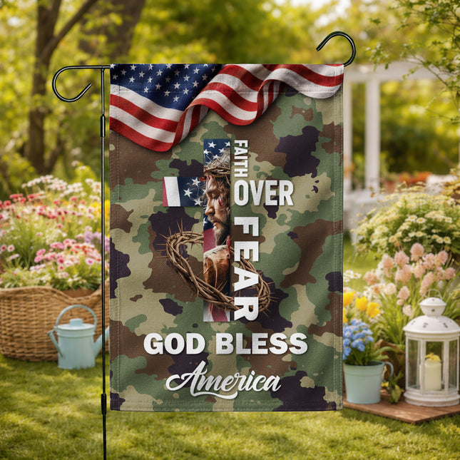 SP-01 God Bless America Faith Over Fear Christian Garden Flag Veterans Day