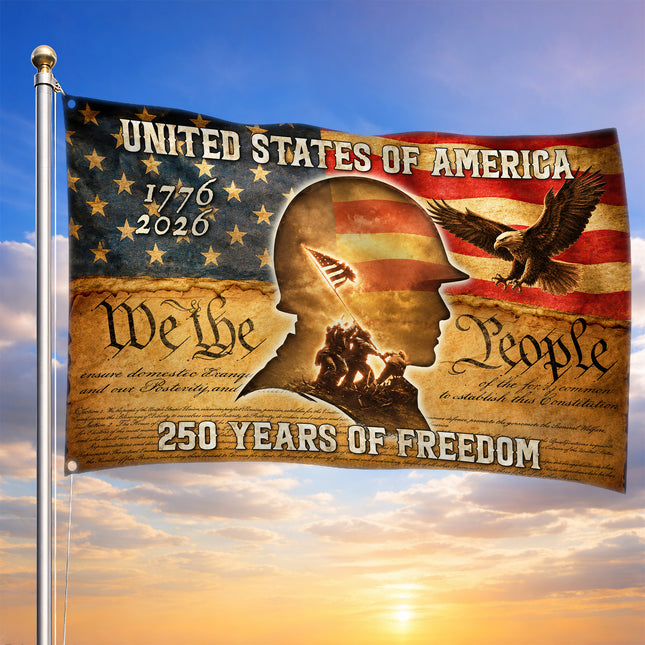 United States of America 250 Years of Freedom Soldier Silhouette Iwo Jima Flag