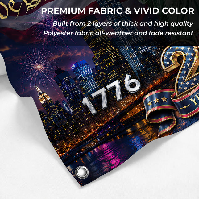 United States of America 250 Years of Freedom New York Skyline Statue of Liberty Flag