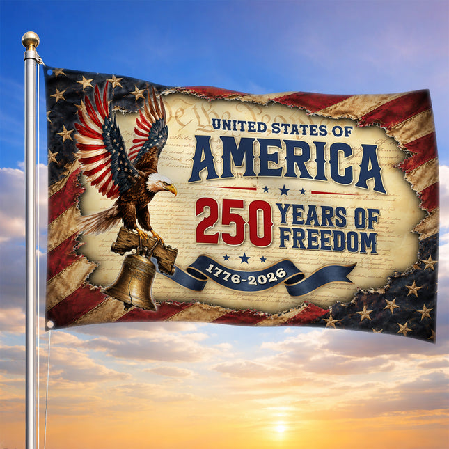 United States of America 250 Years of Freedom Soaring Eagle Liberty Bell Flag