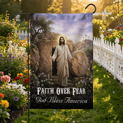 Faith Over Fear Resurrection Tomb God Bless America Flag