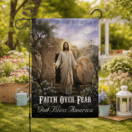 Faith Over Fear Resurrection Tomb God Bless America Flag