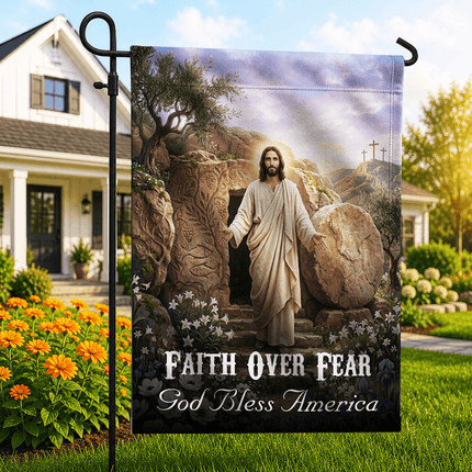 Faith Over Fear Resurrection Tomb God Bless America Flag