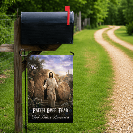Faith Over Fear Resurrection Tomb God Bless America Flag
