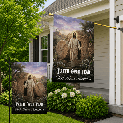 Faith Over Fear Resurrection Tomb God Bless America Flag