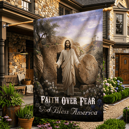 Faith Over Fear Resurrection Tomb God Bless America Flag