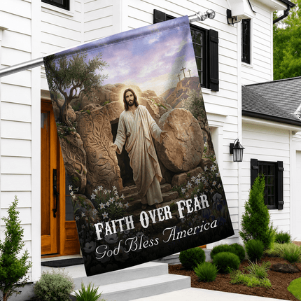 Faith Over Fear Resurrection Tomb God Bless America Flag