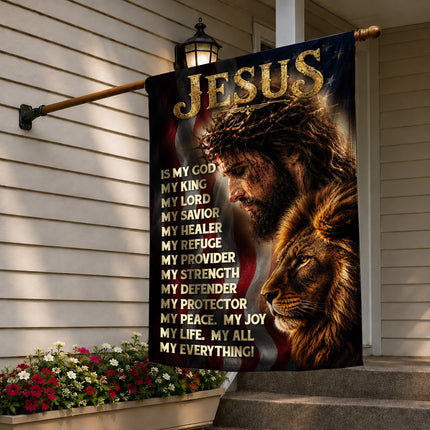 SP-01 Patriotic Christian Flag Jesus Lion of Judah Faith Declaration Church Decor