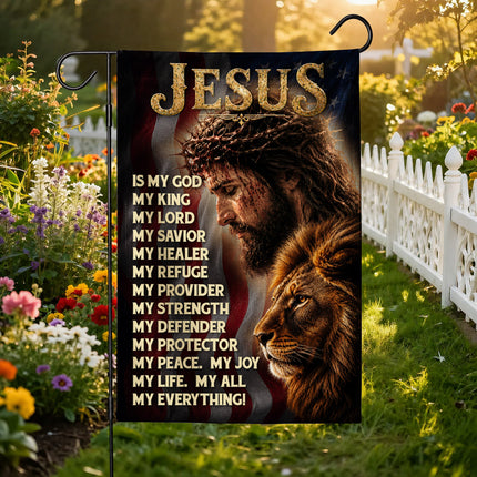 SP-01 Patriotic Christian Flag Jesus Lion of Judah Faith Declaration Church Decor
