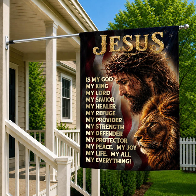 Jesus Is My God My King My Lord Lion Christian Flag