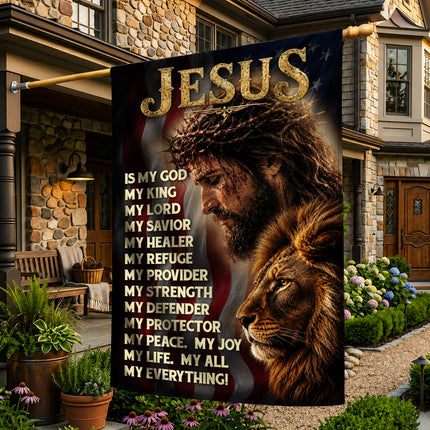 SP-01 Patriotic Christian Flag Jesus Lion of Judah Faith Declaration Church Decor