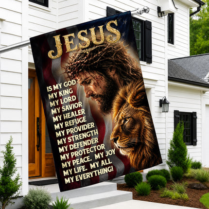 SP-01 Patriotic Christian Flag Jesus Lion of Judah Faith Declaration Church Decor