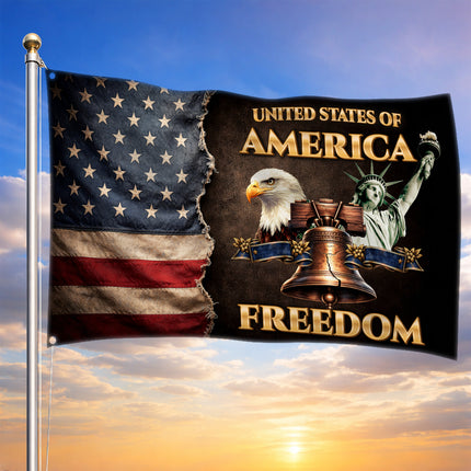 Patriotic Torn Freedom Symbols American House Flag