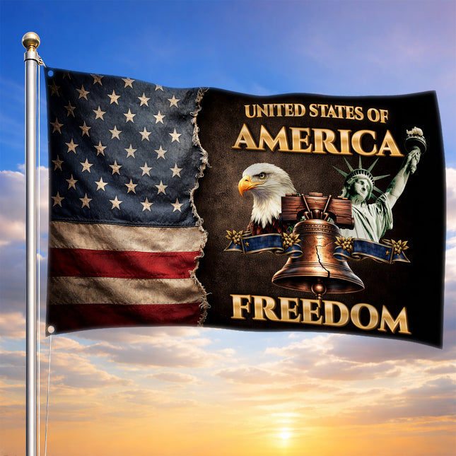 Patriotic Torn Freedom Symbols American House Flag