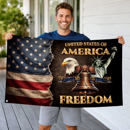 Patriotic Torn Freedom Symbols American House Flag