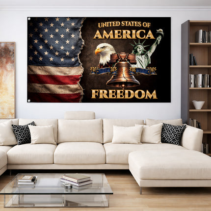 Patriotic Torn Freedom Symbols American House Flag
