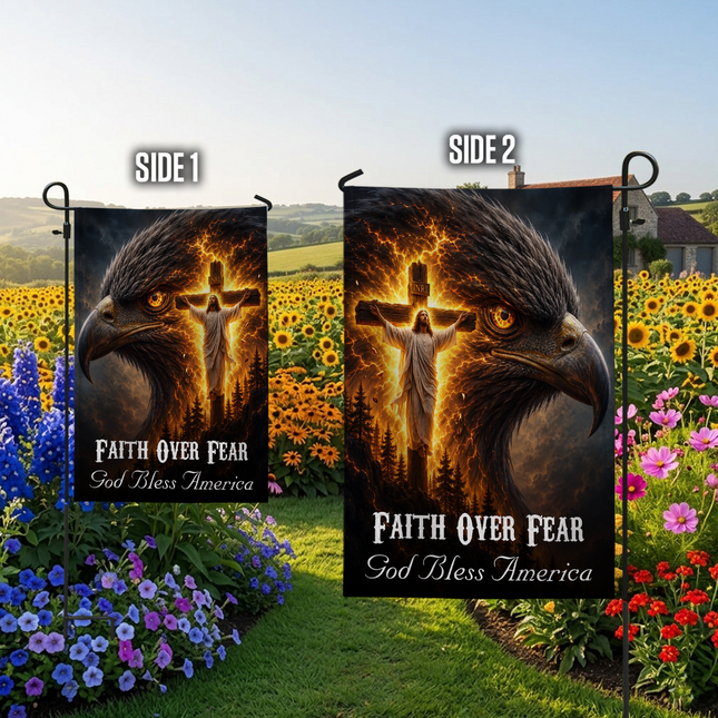 SP-01 God Bless America Faith Over Fear Eagle Jesus Garden Flag Church Events