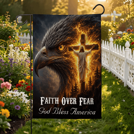Faith Over Fear Eagle Cross God Bless America Flag