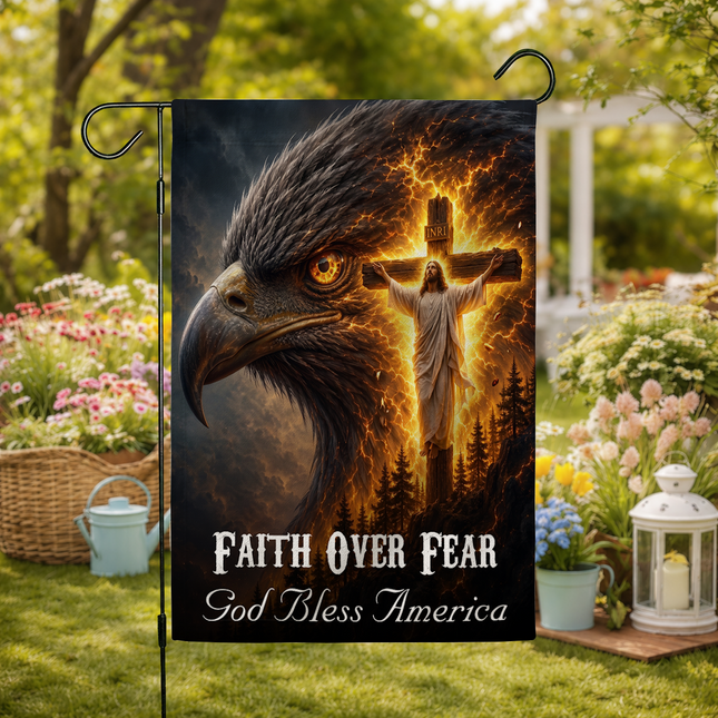 SP-01 God Bless America Faith Over Fear Eagle Jesus Garden Flag Church Events