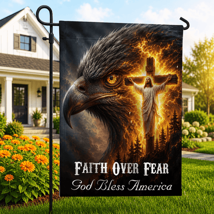 Faith Over Fear Eagle Cross God Bless America Flag