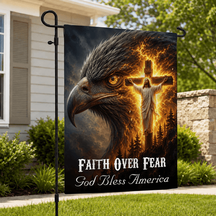 Faith Over Fear Eagle Cross God Bless America Flag