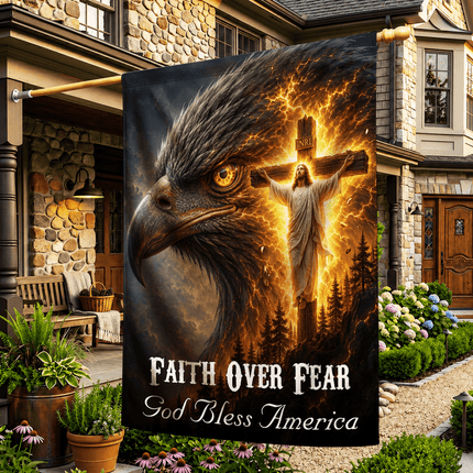 Faith Over Fear Eagle Cross God Bless America Flag