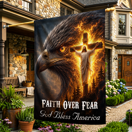 SP-01 God Bless America Faith Over Fear Eagle Jesus Garden Flag Church Events