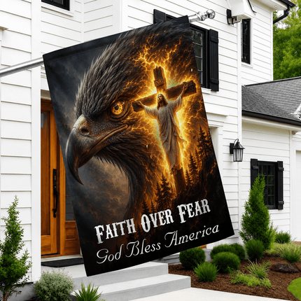 Faith Over Fear Eagle Cross God Bless America Flag