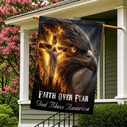 Faith Over Fear Eagle Cross God Bless America Flag