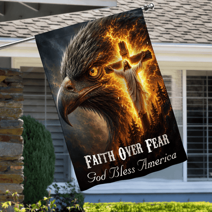 Faith Over Fear Eagle Cross God Bless America Flag
