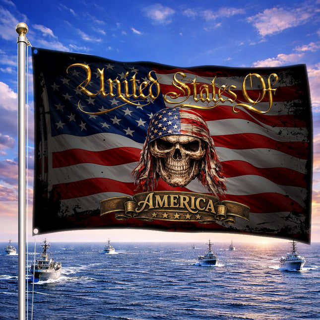 SP-01 Patriotic Skull Flag Vintage Americana Summer Patriotic Decor