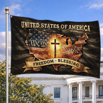 SP-01 Religious Patriotic Flag Cross and Country Christian Gathering