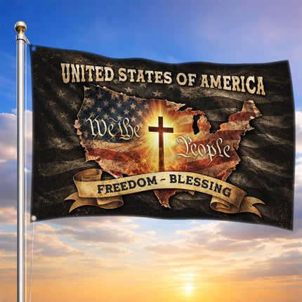 SP-01 Religious Patriotic Flag Cross and Country Christian Gathering