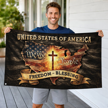 SP-01 Religious Patriotic Flag Cross and Country Christian Gathering