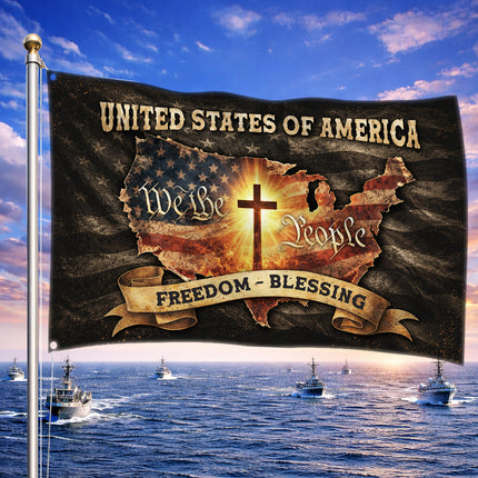 SP-01 Religious Patriotic Flag Cross and Country Christian Gathering