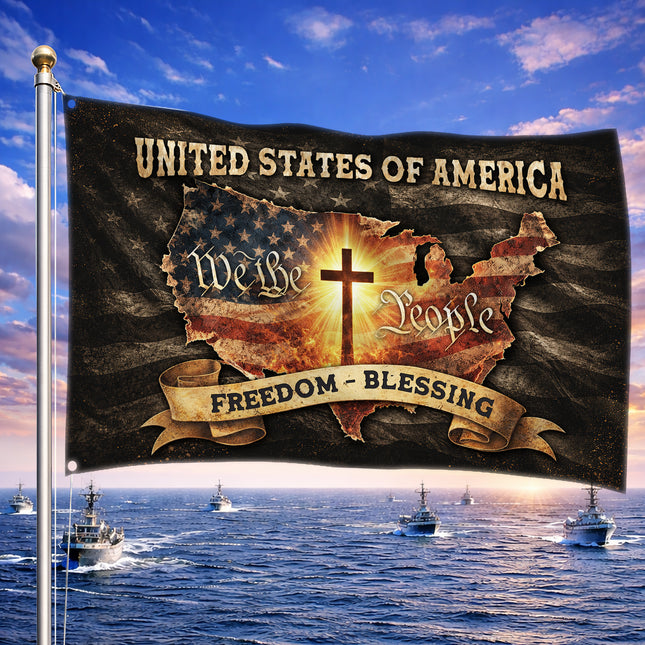 SP-01 Religious Patriotic Flag Cross and Country Christian Gathering
