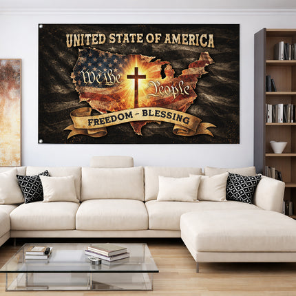 SP-01 Religious Patriotic Flag Cross and Country Christian Gathering