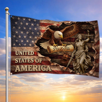 Patriotic Torn Lady Justice Eagle American House Flag