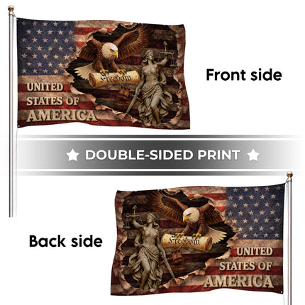 Patriotic Torn Lady Justice Eagle American House Flag