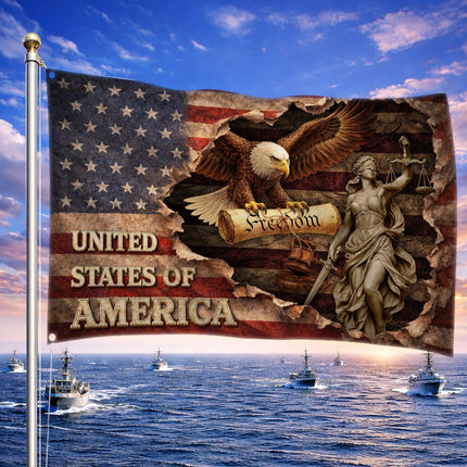 Patriotic Torn Lady Justice Eagle American House Flag