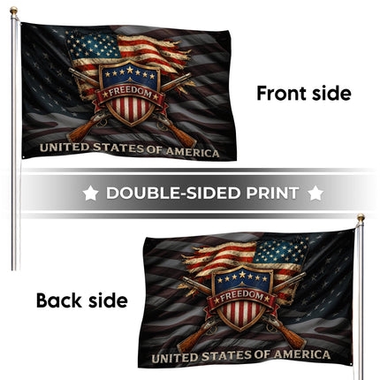 Patriotic Distressed Freedom Shield Rifles American House Flag