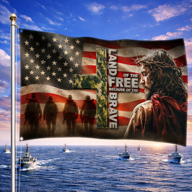 SP-01 Land of the Free Because of the Brave Military Grommet Flag