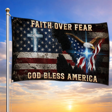 SP-01 Faith Over Fear Christian Freedom American Grommet Flag