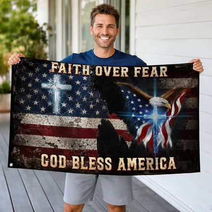 SP-01 Faith Over Fear Christian Freedom American Grommet Flag