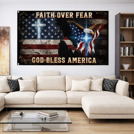 SP-01 Faith Over Fear Christian Freedom American Grommet Flag